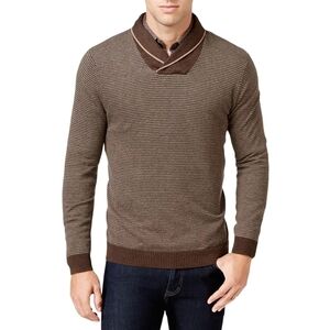 Tasso Elba Brown Rice Stitch Shawl Collar Sweater Fall Preppy Travel Winter